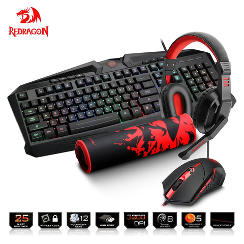 Redragon USB Gaming Membrane RGB Keyboard mouse pad Headset combo